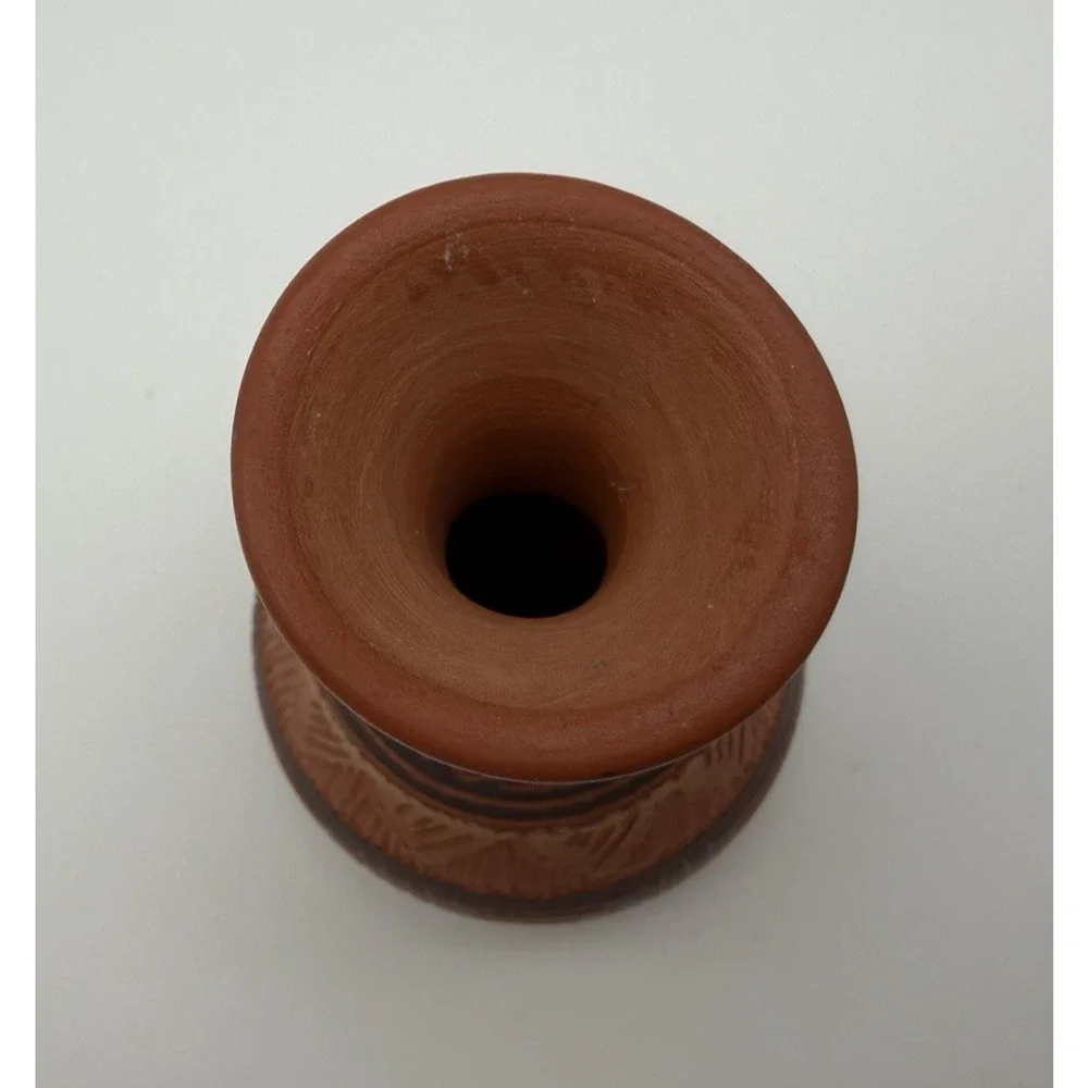 Navajo Miniature Terra Cotta Vase Etched Sgraffito Painted Geometric Signed